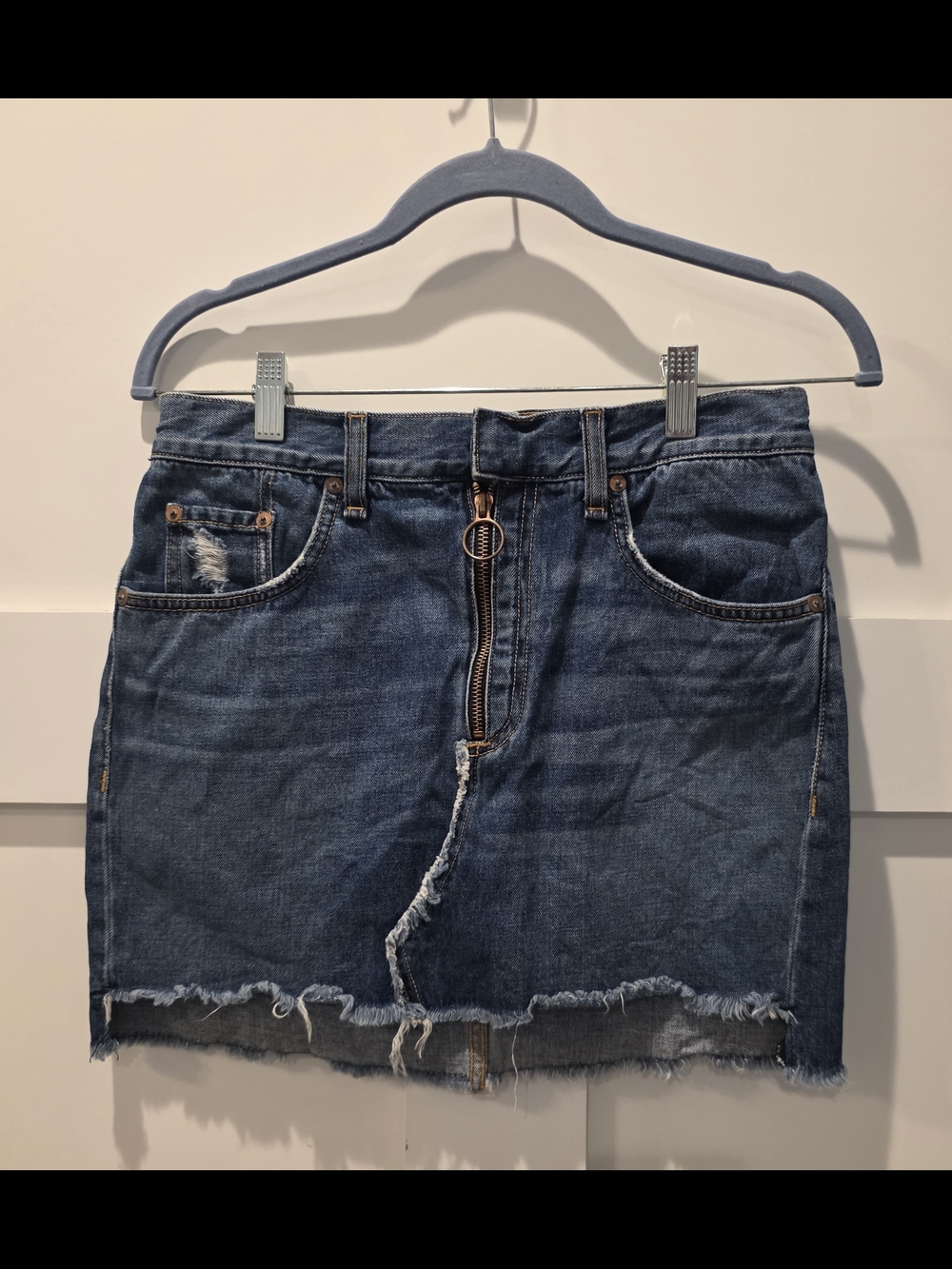 Rag & Bone  Womens Jean O Ring Denim Skirt Otto 27 Distressed Raw Hem Edgy Y2K